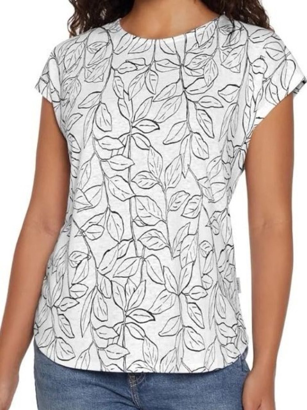 Orvis Short-Sleeve Top with Black Leaf Print Linen Blend XL